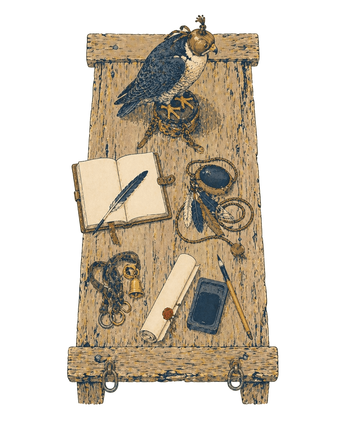 Falconer's workbench — the full kit of tools